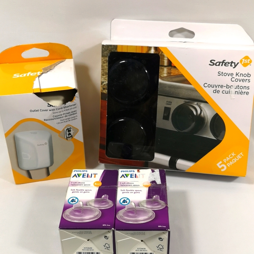 Baby items Safety 1st. Outlet Covers Stove, Knob Covers, Avent Silicone Spouts